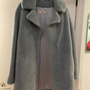 Perfect Condition! Yves Salomon Blue/Grey coat 100% Real Fur Agneau Lamb Size 36